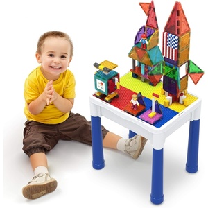 image:imagePicassoTiles 316 piece Activity Table with Magnetic Tiles and Building Brick Blocks Playset Table with Magnetic Action Figures amp Storage Included Can be Use as Water amp Sand Tables STEM Toys Ages 3