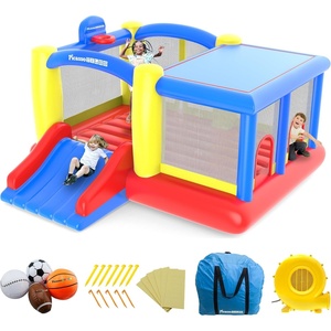 image:imageUpgrade Version PicassoTiles KC102 12x10 Foot Inflatable Bouncer Jumping Bouncing House Jump Slide Dunk Playhouse wBasketball Rim 4 Sports Balls FullSize Entry 580W ETL Certified Blower  4 sports balls included retractable sun shade canopy ETLcertified 580watt blower quick 2minute setup ages 3 and up