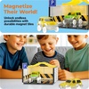 image:imagePicassoTiles 100 Piece Magnetic Tiles Race Track Toy Creative Building Set  Ages 3 premium BPAfree materials promotes hand eye coordination sharpens fine motor control boosts spatial logic skills2 Cars With Garage Race Track