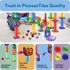 image:imagePicassoTiles 100 Piece Marble Run Magnetic Tiles Race Track STEM Ages 3  BPAfree ABS plastic reinforced edges curved slopes and Uturns steel balls included openended maze layouts shared play8pc Marbles for Marble Run