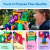 image:imagePicassoTiles 100 Piece Marble Run Magnetic Tiles Race Track STEM Ages 3  BPAfree ABS plastic reinforced edges curved slopes and Uturns steel balls included openended maze layouts shared play100 Piece Marble Run