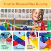 image:imagePicassoTiles 50 Piece Race Car Track Magnetic Tiles STEM Set with LED Cars  16 pillars 4 ramps build multilayer elevation BPAfree nontoxic materials sparks STEAM creativity expands collection150 Piece Race Car