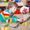 image:imagePicassoTiles 50 Piece Race Car Track Magnetic Tiles STEM Set with LED Cars  16 pillars 4 ramps build multilayer elevation BPAfree nontoxic materials sparks STEAM creativity expands collectionRace Car With Figures and Cars