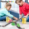 image:imagePicassoTiles 50 Piece Race Car Track Magnetic Tiles STEM Set with LED Cars  16 pillars 4 ramps build multilayer elevation BPAfree nontoxic materials sparks STEAM creativity expands collectionRace Car With Figures and Cars
