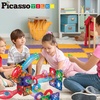 image:imagePicassoTiles 70 Piece Marble Run Magnetic Tiles Race Track STEM Ages 3  8 quarterround turns 10 long slides 4 Uturns 2 funnels amp 2 slopes 4 weighted balls BPAfree fine motor amp spatial playPTG02