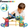 image:imagePicassoTiles 70 Piece Marble Run Magnetic Tiles Race Track STEM Ages 3  8 quarterround turns 10 long slides 4 Uturns 2 funnels amp 2 slopes 4 weighted balls BPAfree fine motor amp spatial playPTG02