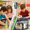 image:imagePicassoTiles 80pc School Hospital Police Station 3in1 Theme Magnet Self Adhesive Backing StickOn Puzzle Graphic Kit and Overlay Maps for Magnetic Building Blocks STEM Learning Construction ToyFoldable City Theme