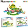image:imagePicassoTiles Dinosaur Magnetic Tiles Racecar Track with 8 Magnet Tile Dino Toys 2 Cars Street Sign Accessory Kit Construction Building Blocks Educational Picasso Toy for Kids Ages 3 and up PTR0289pc Dinosaur