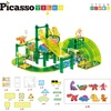 image:imagePicassoTiles Dinosaur Magnetic Tiles Racecar Track with 8 Magnet Tile Dino Toys 2 Cars Street Sign Accessory Kit Construction Building Blocks Educational Picasso Toy for Kids Ages 3 and up PTR0289pc Dinosaur