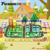image:imagePicassoTiles Dinosaur Magnetic Tiles Racecar Track with 8 Magnet Tile Dino Toys 2 Cars Street Sign Accessory Kit Construction Building Blocks Educational Picasso Toy for Kids Ages 3 and up PTR0216 Pcs Speedway