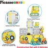 image:imagePicassoTiles Magnet Tiles Building Block 2in1 Excavator amp Backhoe Brick Compatible Construction Playset with Car Base Magnetic Character Action Figure STEM Educational Learning Toy Kit Age 3 PTU04Construction