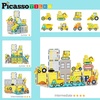 image:imagePicassoTiles Magnet Tiles Building Block 2in1 Excavator amp Backhoe Brick Compatible Construction Playset with Car Base Magnetic Character Action Figure STEM Educational Learning Toy Kit Age 3 PTU04Construction