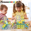 image:imagePicassoTiles Magnet Tiles Building Block 2in1 Excavator amp Backhoe Brick Compatible Construction Playset with Car Base Magnetic Character Action Figure STEM Educational Learning Toy Kit Age 3 PTU04Construction