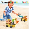 image:imagePicassoTiles Magnet Tiles Building Block 2in1 Excavator amp Backhoe Brick Compatible Construction Playset with Car Base Magnetic Character Action Figure STEM Educational Learning Toy Kit Age 3 PTU04Excavator  Backhoe Brick