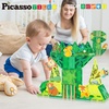 image:imagePicassoTiles Magnet Tiles Magnetic Building Blocks with 8 Construction Vehicles Crank Truck Excavator Bulldozer Road Roller Concrete Mixer Tractor Dump Truck Forklift Toys Learning Kids Ages 3 PTQ11Forest Animal Theme