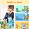 image:imagePicassoTiles Magnet Tiles Magnetic Building Blocks with 8 Construction Vehicles Crank Truck Excavator Bulldozer Road Roller Concrete Mixer Tractor Dump Truck Forklift Toys Learning Kids Ages 3 PTQ11Metro City Hospital