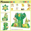 image:imagePicassoTiles Magnet Tiles Magnetic Building Blocks with 8 Construction Vehicles Crank Truck Excavator Bulldozer Road Roller Concrete Mixer Tractor Dump Truck Forklift Toys Learning Kids Ages 3 PTQ11Forest Animal Theme