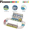 image:imagePicassoTiles Magnetic Tile Race Car Track Building Set with 2 Trucks Street Signs Stadium Accessories Construction Toy for Kids Age 3 Plus STEAM Learning Track Tiles Kit Motor Skills Creativity PTQ05