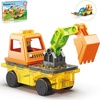 image:imagePicassoTiles Magnet Tiles Building Block 2in1 Excavator amp Backhoe Brick Compatible Construction Playset with Car Base Magnetic Character Action Figure STEM Educational Learning Toy Kit Age 3 PTU04Excavator  Backhoe Brick