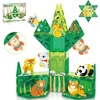 image:imagePicassoTiles Magnet Tiles Magnetic Building Blocks with 8 Construction Vehicles Crank Truck Excavator Bulldozer Road Roller Concrete Mixer Tractor Dump Truck Forklift Toys Learning Kids Ages 3 PTQ11Forest Animal Theme
