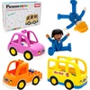 image:imagePicassoTiles Magnetic Figures 5 Piece Vehicle and Action Figure Set Including School Bus Car Truck and 2 Drivers Magnet Expansion Pack Toddler Toy Kit Pretend Playset for Construction Building BlockDrivers
