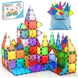 image:imagePicassoTiles 100 Piece Magnetic Tiles Clear 3D Building Blocks for Kids 3  Nolimit scalable builds handson magnet polarity fun family group play quick assemble amp store shape amp color recognition