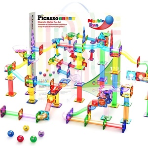 image:imagePicassoTiles 100 Piece Marble Run Magnetic Tiles Race Track STEM Ages 3  BPAfree ABS plastic reinforced edges curved slopes and Uturns steel balls included openended maze layouts shared play120 Piece Marble Run