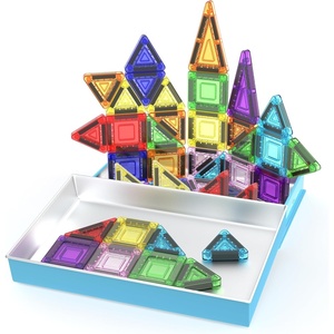 image:imagePicassoTiles 100pc Magnetic Tile Mini Diamond Set Travel Size STEM Educational Building Kit for Toddlers Preschool Boys Girls Age 3 Plus Montessori Indoor Learning Toy for Creative Development PTM100Mini 40pcs With Case