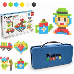 image:imagePicassoTiles 108PC Magnetic Puzzle Cube  Toys Carrying Case 1 Pixel Mix amp Match Cubes wFree Idea Book Sensory Toys Magnetic Tiles Construction Block Travel Bag Waterproof Storage Organizer Box