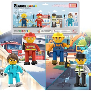 image:imagePicassoTiles 4pcs Magnetic Family Action Figures Toddler Magnet Toy Expansion Pack Educational Addon STEM Learning Kit Toys Pretend Playset for Construction Building Block Tile for Kids Age 3 PTA014 Pcs City Builder