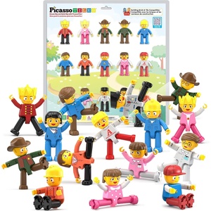 image:imagePicassoTiles 4pcs Magnetic Family Action Figures Toddler Magnet Toy Expansion Pack Educational Addon STEM Learning Kit Toys Pretend Playset for Construction Building Block Tile for Kids Age 3 PTA0115 Pcs Action Figures