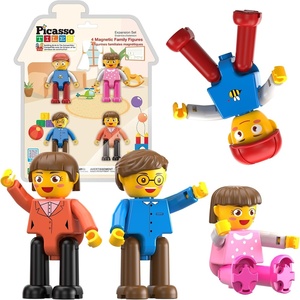 image:imagePicassoTiles 4pcs Magnetic Family Action Figures Toddler Magnet Toy Expansion Pack Educational Addon STEM Learning Kit Toys Pretend Playset for Construction Building Block Tile for Kids Age 3 PTA01Red