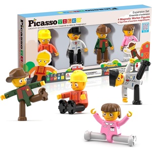 image:imagePicassoTiles 4pcs Magnetic Family Action Figures Toddler Magnet Toy Expansion Pack Educational Addon STEM Learning Kit Toys Pretend Playset for Construction Building Block Tile for Kids Age 3 PTA014 Pcs Profession