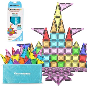 image:imagePicassoTiles 60 Piece Magnetic Tiles Clear 3D Building Blocks STEM Ages 3  Montessori sensory learning easy smallhand grip multiplayer group play fun preschool classroom gifting smooth safe edges65pc Nano With Pouch