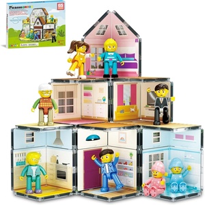 image:imagePicassoTiles 60pc Magnetic Building Block Magnet Tile Toy Shop Theme Pretend Play Construction Kit Reconfigurable Printed Structure DoubleSided Printing Education STEM Learning Playset Ages 3 PTQ50Family Homestead Doll House