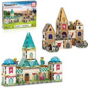 image:imagePicassoTiles 60pc Magnetic Building Block Magnet Tile Toy Shop Theme Pretend Play Construction Kit Reconfigurable Printed Structure DoubleSided Printing Education STEM Learning Playset Ages 3 PTQ50Medieval and Castle