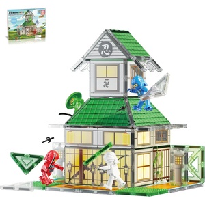 image:imagePicassoTiles 60pc Magnetic Building Block Magnet Tile Toy Shop Theme Pretend Play Construction Kit Reconfigurable Printed Structure DoubleSided Printing Education STEM Learning Playset Ages 3 PTQ50Ninja Dojo House