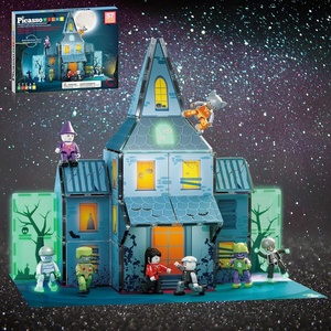image:imagePicassoTiles 60pc Magnetic Building Block Magnet Tile Toy Shop Theme Pretend Play Construction Kit Reconfigurable Printed Structure DoubleSided Printing Education STEM Learning Playset Ages 3 PTQ50Haunted House