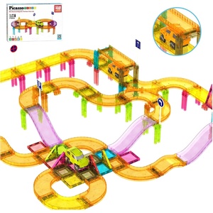 image:imagePicassoTiles 60pc Magnetic Tile Race Car Track Set STEM Construction Road Kit Building Blocks for Kids Toddlers Age 3 Plus Educational Travel Toy Sensory Preschool Learning for Boys and Girls PTMR6040pc Race Car Track Magnetic Tiles