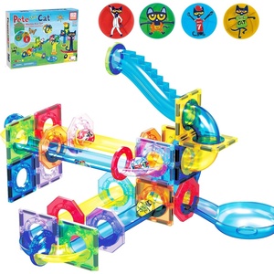 image:imagePicassoTiles 70 Piece Marble Run Magnetic Tiles Race Track STEM Ages 3  8 quarterround turns 10 long slides 4 Uturns 2 funnels amp 2 slopes 4 weighted balls BPAfree fine motor amp spatial playMarble Run Pete the Cat
