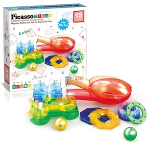 image:imagePicassoTiles 70 Piece Marble Run Magnetic Tiles Race Track STEM Ages 3  8 quarterround turns 10 long slides 4 Uturns 2 funnels amp 2 slopes 4 weighted balls BPAfree fine motor amp spatial playMarble Run AddOn Expansion Pack