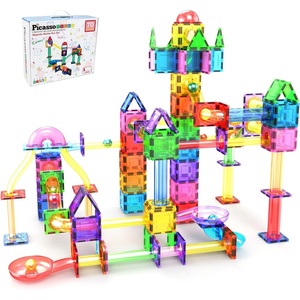 image:imagePicassoTiles 70 Piece Marble Run Magnetic Tiles Race Track STEM Ages 3  8 quarterround turns 10 long slides 4 Uturns 2 funnels amp 2 slopes 4 weighted balls BPAfree fine motor amp spatial playMarble Run 70pcs