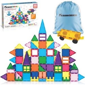 image:imagePicassoTiles 80 Pcs Magnetic Building Tiles Magnet Building Block Toys WCar Diamond Educational Construction Playset Toy for STEM Sensory Gifts Kid Brain Development Stacking Blocks Construction SetMulticolored With Car  Bag