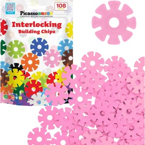 image:imagePicassoTiles Building Chip Interlocking Disc Construction Blocks in Green Color STEM Learning Early Education Toy Engineering Playset Child Brain Development for Toddlers Girls Boys Kids Age 3 PTF108Pink