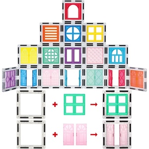 image:imagePicassoTiles Clear Transparent Magnetic Tile Expansion Set STEM Educational Construction Toy Kit for Kids Age 3 Plus Magnet Building Blocks Preschool Learning Creativity and Skill Development PTE13Red 40 Pcs Window and Door