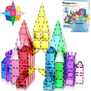 image:imagePicassoTiles Clear Transparent Magnetic Tile Expansion Set STEM Educational Construction Toy Kit for Kids Age 3 Plus Magnet Building Blocks Preschool Learning Creativity and Skill Development PTE13Multicolored With Travel Bag