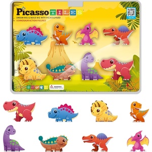 image:imagePicassoTiles Dinosaur Magnetic Tiles Accessory Set Mix and Match Dino Figure Parts for STEM Magnet Tile Construction Building Blocks Sets Creative Pretend Play Educational Toy for Kids Ages 3 PTA28Multicolored