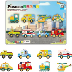 image:imagePicassoTiles Dinosaur Magnetic Tiles Accessory Set Mix and Match Dino Figure Parts for STEM Magnet Tile Construction Building Blocks Sets Creative Pretend Play Educational Toy for Kids Ages 3 PTA288pc Metro City Vehicle