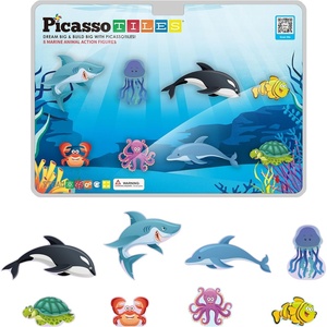 image:imagePicassoTiles Dinosaur Magnetic Tiles Accessory Set Mix and Match Dino Figure Parts for STEM Magnet Tile Construction Building Blocks Sets Creative Pretend Play Educational Toy for Kids Ages 3 PTA288 Marine Animal