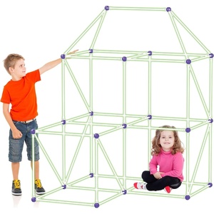 image:imagePicassoTiles Fort Building Kit 376 Pieces Kids STEM Educational Learning Construction Play Toy Indoor and Outdoor DIY Build Forts Castles Tents Playhouse with Cloth Cover Print Boy Girl Ages 5 PTC126Glowinthedark Tunnel Tent